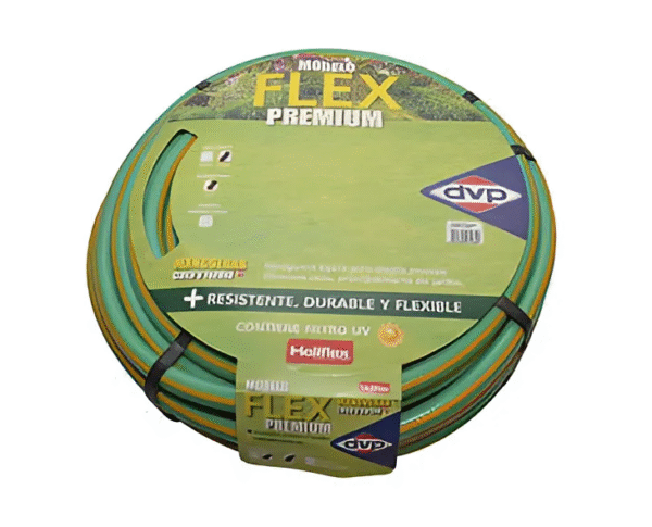 MANGUERA HELIJARDIN  FLEX 1/2" 25 MTS VERDE C/5 LINEA AMARILLA DVP